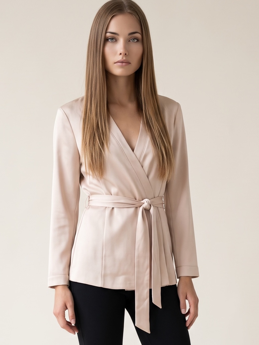 🌻EUC Zara Basic Faux Suede Jacket Blazer Drape Open Front Tie Belt Size XS